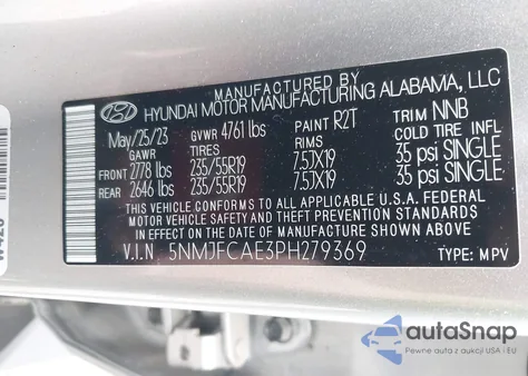 2023 Hyundai Tucson Sel из США, поврежденный, VIN 5NMJFCAE3PH279369